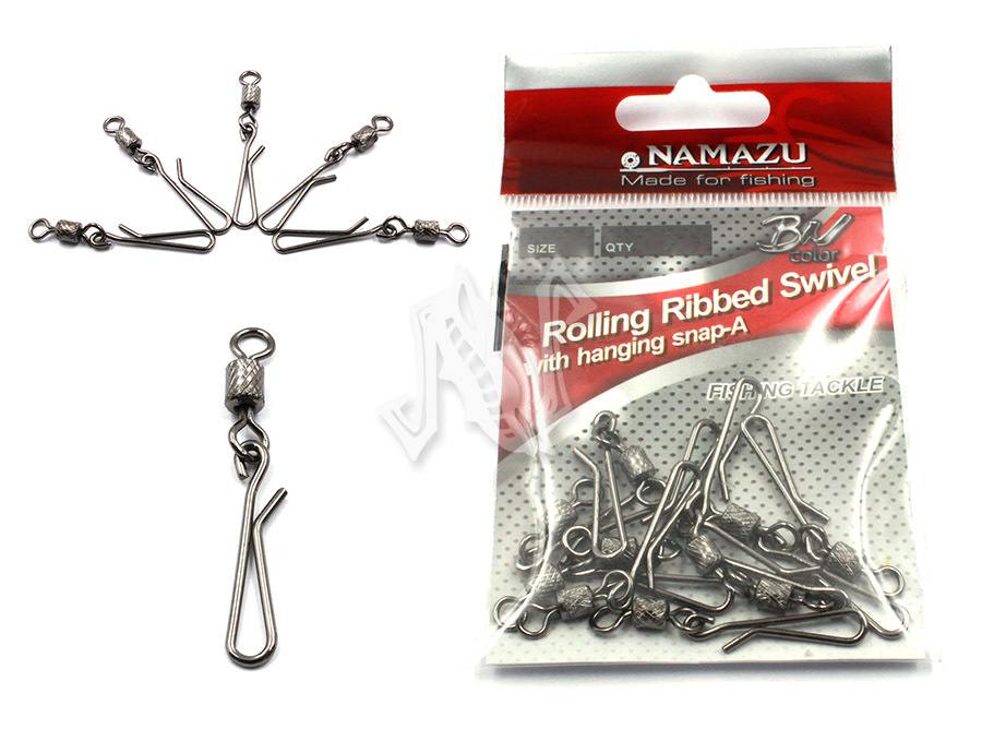 Вертлюг с форелевой заст. Namazu ROLLING RIBBED SWIVEL WITH HANGING SNAP-A, цв. BN, р. 2, test-35 кг, N-FT-RSHSA2