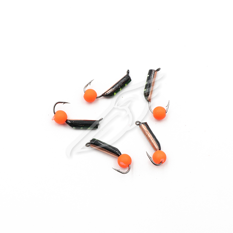 Мормышка вольф. безнасадочная ЯМАН Столбик №5, d-2 мм, L-9.5 мм, вес 0,65 гр., фц. красный шар, цв. медь (уп. 5 шт.), Я-МР2051