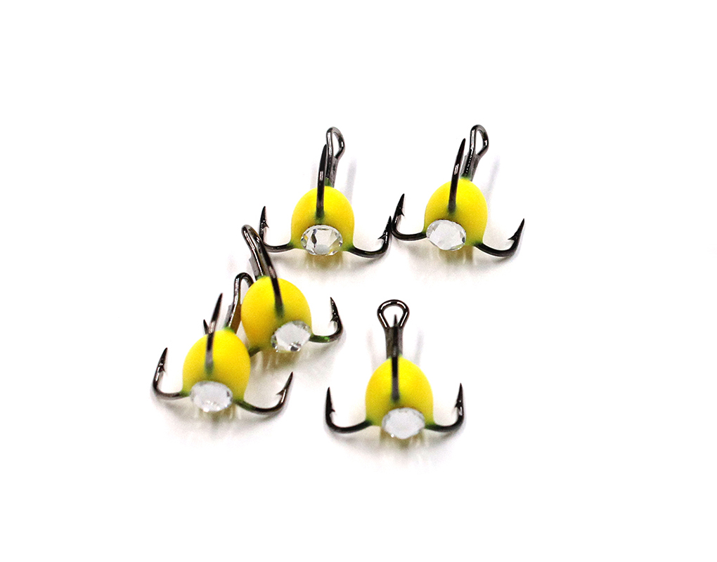 Крючок-тройник ЯМАН с камнем, размер 14 (INT), цвет ФЖ (5 шт.), Я-ТК14ФЖ